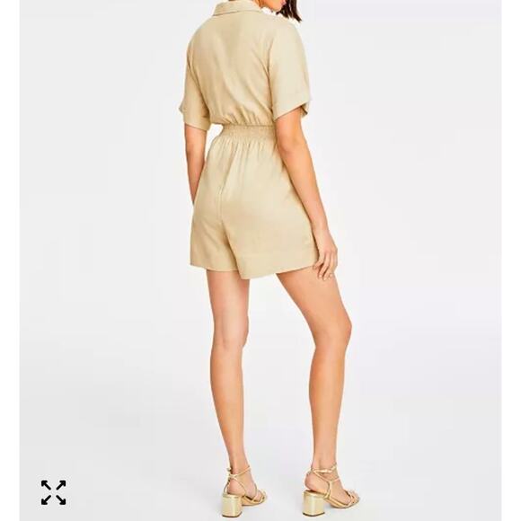 Womens XL Romper Linen Shorts Jumpsuit Classic Resort Elegant Preppy Boho Casual - Picture 2 of 15